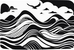 Waves and beach in black and White, INSIDE a shape of a bodyboard tattoo idea