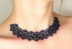 A black lace border wrapping around the collarbone, creating a sophisticated and timeless look tattoo idea