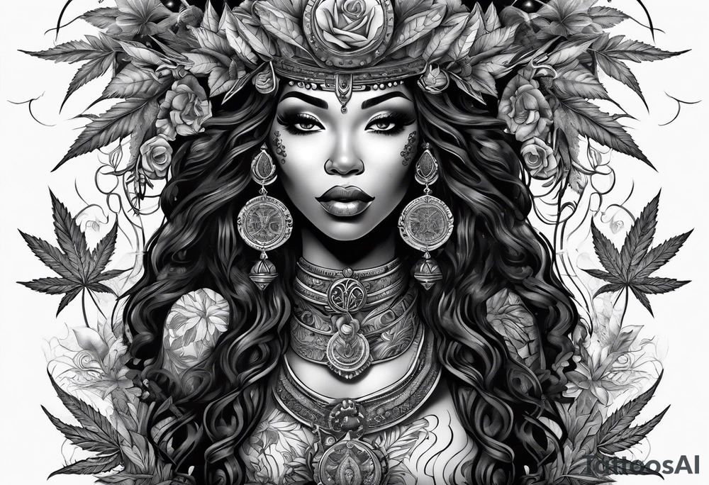 Black Goddess of marijuana tattoo idea