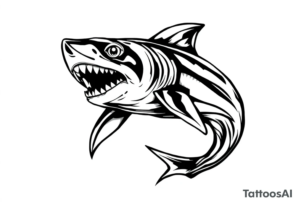 Masculine strong shark flowing tattoo idea