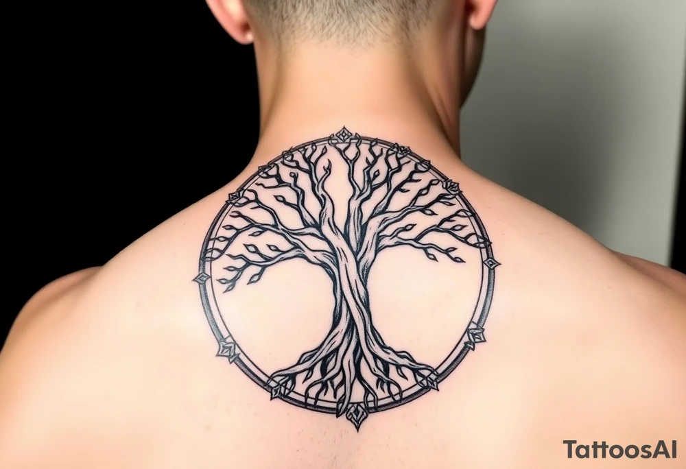 yggadrisl tree of life with circle tattoo idea