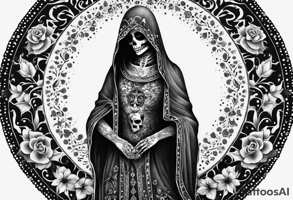 mexican style santa muerte tattoo for chest tattoo idea