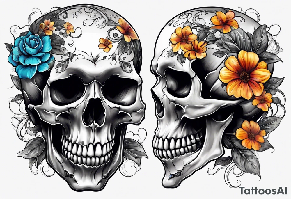 skull with one flower growing out of its head tattoo idea