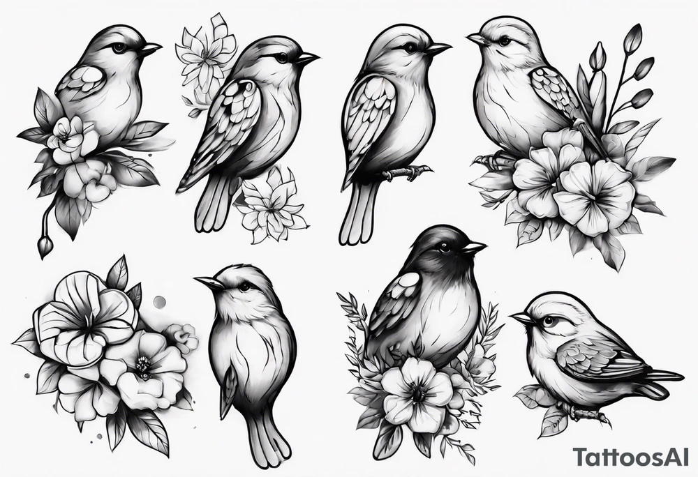 Small bird flower womens on shoulder tattoo idea