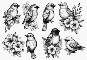 Small bird flower womens on shoulder tattoo idea