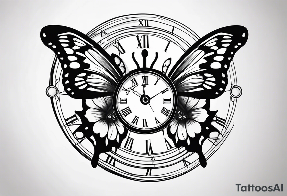 Butterfly and clock tattoo idea
