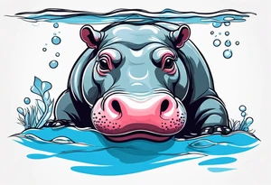 Baby hippo with body submerged in water, but head sticking above tattoo idea