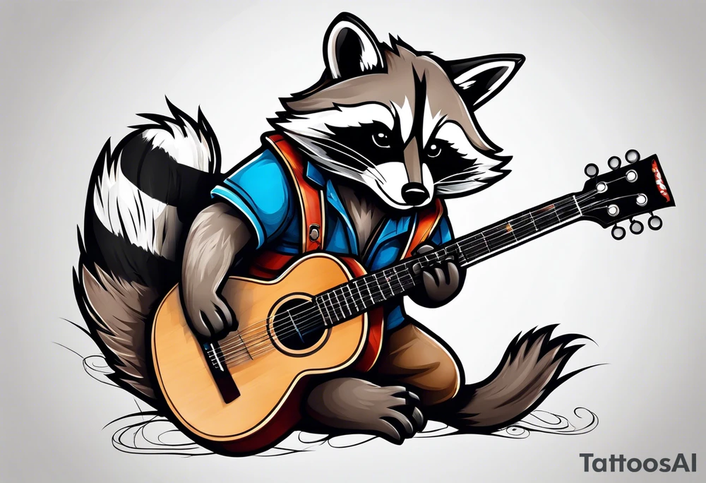 racoon playing guitar tattoo idea