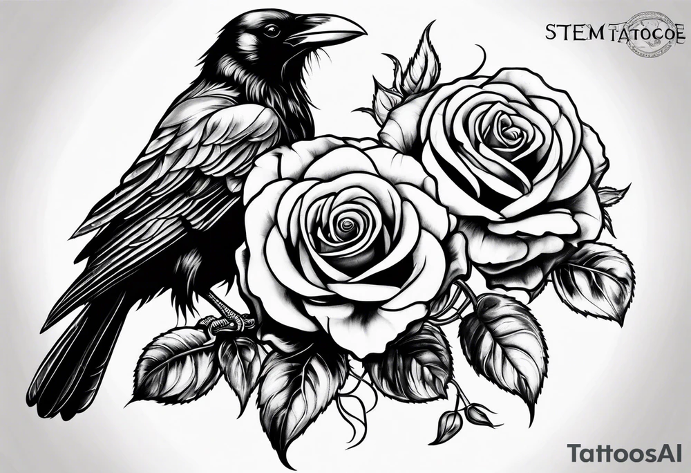 Raven holding  rose   by stem tattoo idea