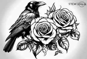 Raven holding  rose   by stem tattoo idea