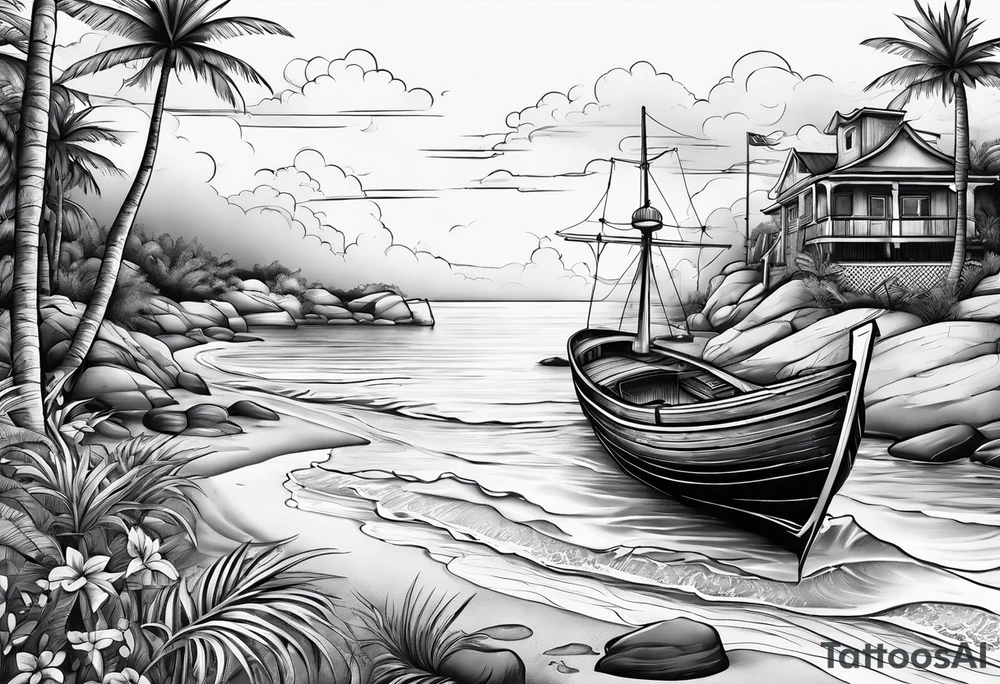 beach and boat tattoo idea