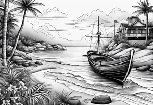 beach and boat tattoo idea