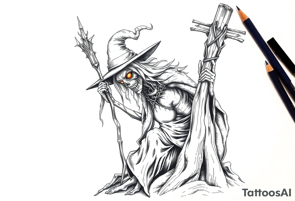 Zombie witch being burned at the stake tattoo idea