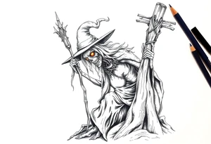 Zombie witch being burned at the stake tattoo idea