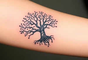 mystical tree of life with cosmic roots and celestial branches tattoo idea