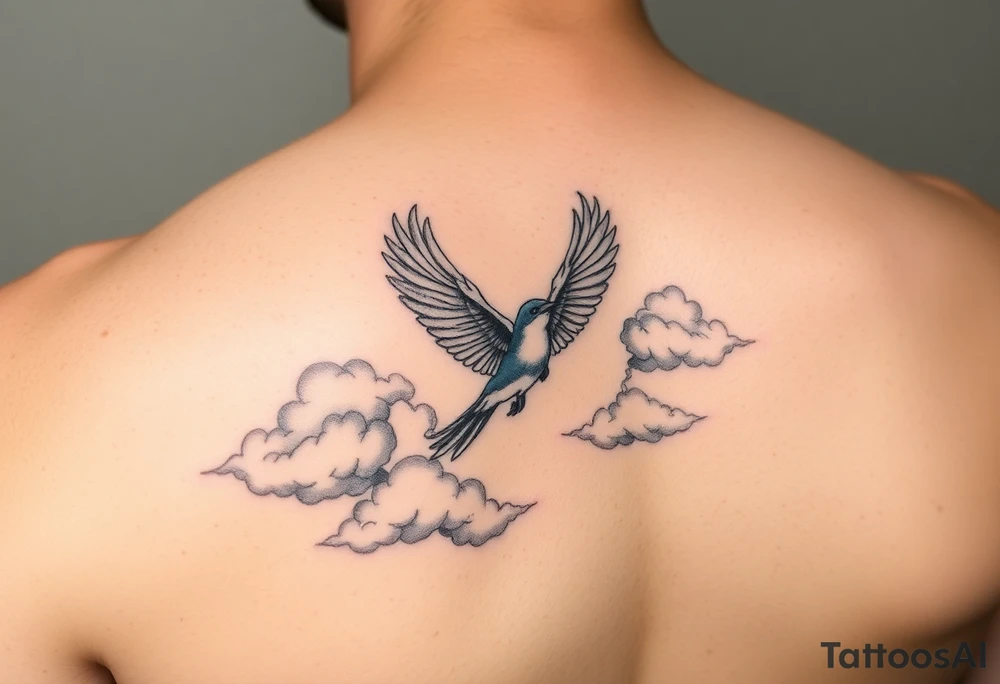 Bluebird flying out of storm clouds tattoo idea