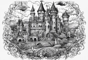 The words "Why not now?" are surrounded by Howel's moving castle tattoo idea