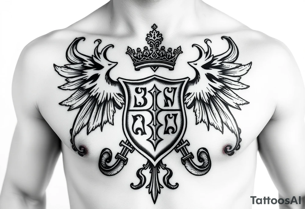 Powerful mideval Irish family crest for a full chest tattoo tattoo idea