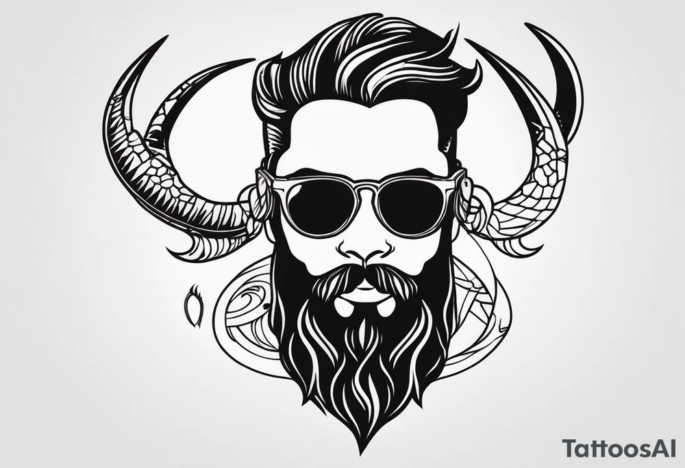 capricorn with beard and sunglasses tattoo idea