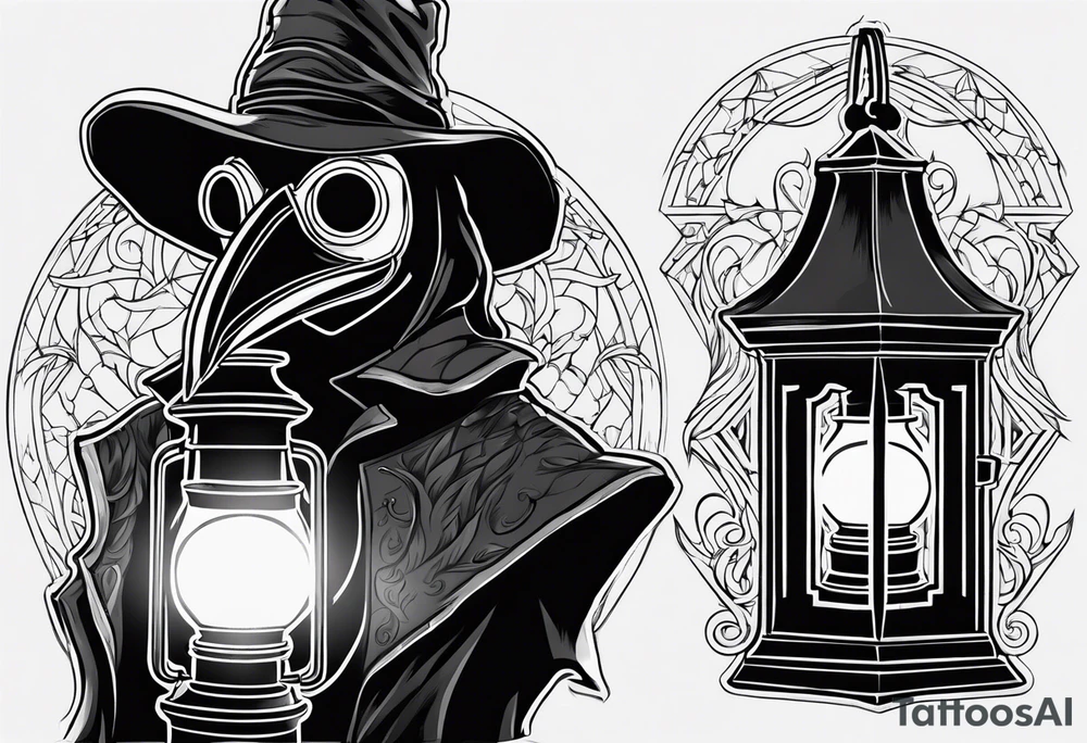plague doctor, lantern, fire tattoo idea