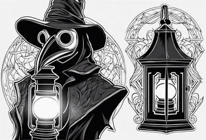 plague doctor, lantern, fire tattoo idea