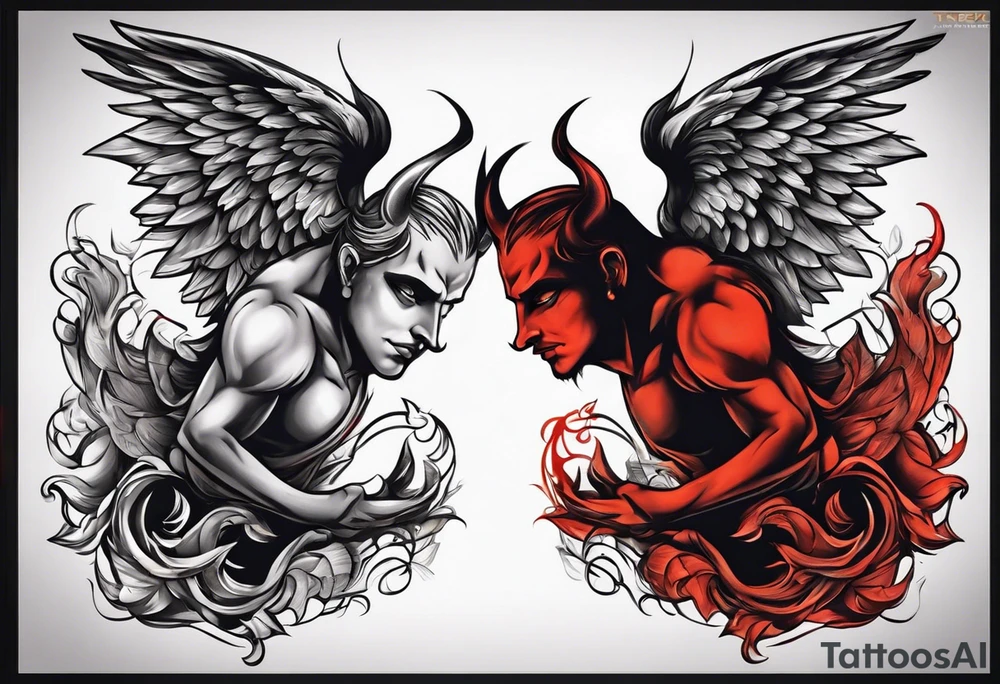 Angel and devil fighting back tattoo design tattoo idea
