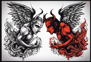 Angel and devil fighting back tattoo design tattoo idea