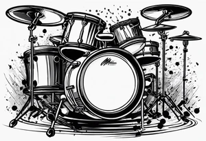 Stylized drums with sticks crossing over them, and a burst effect in the background to represent the energy of playing. tattoo idea