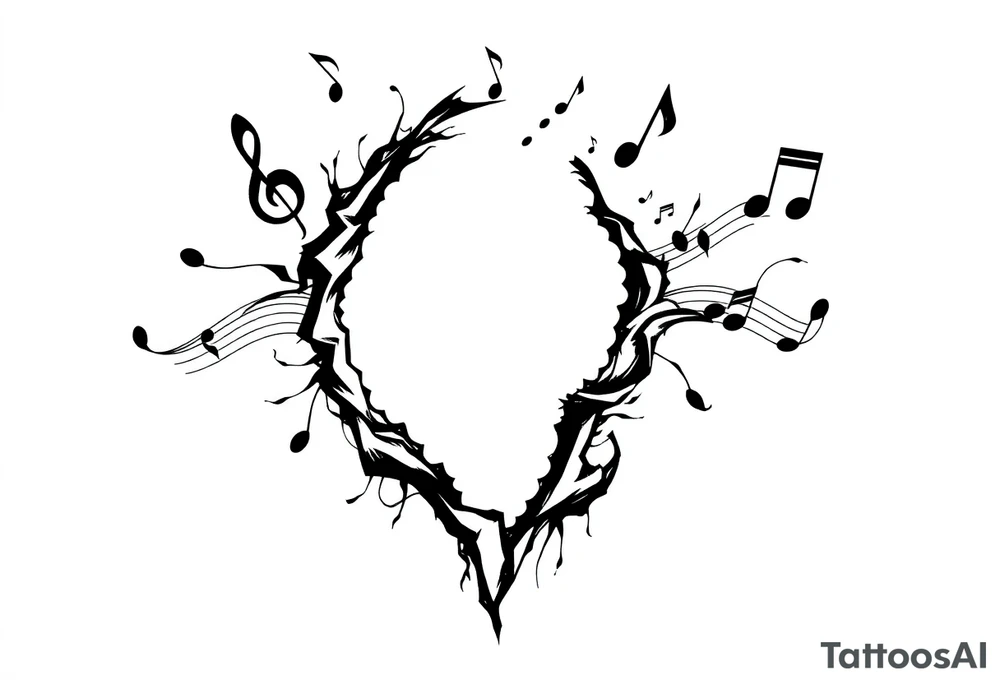 head breaking open into music notes tattoo idea