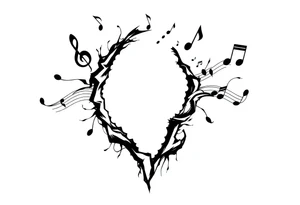 head breaking open into music notes tattoo idea
