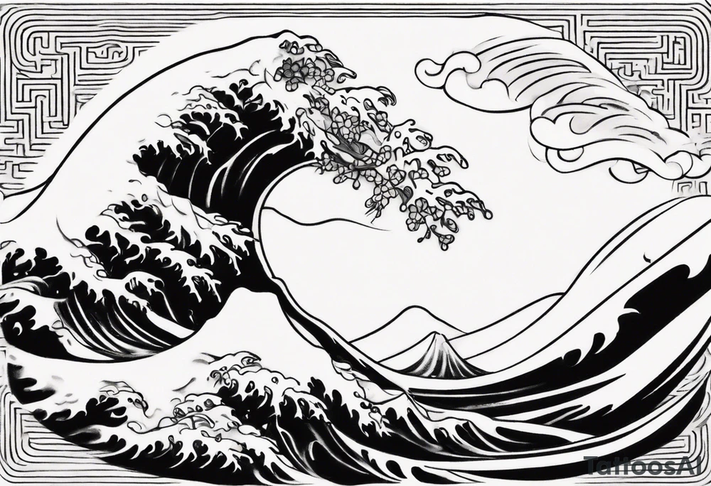 japanese waves line tattoo tattoo idea