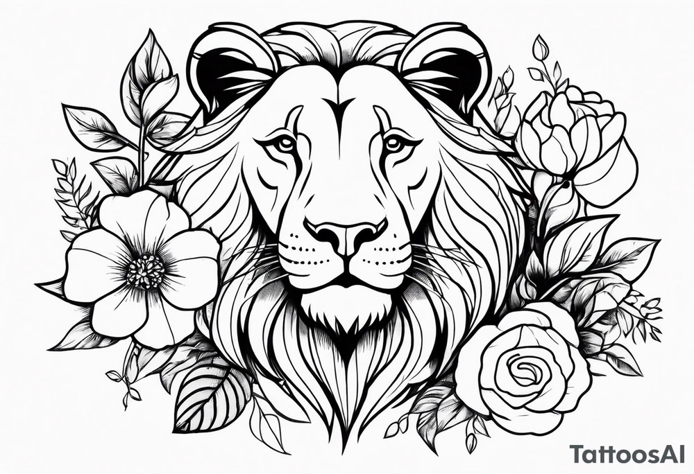 Lion with flowers tattoo idea