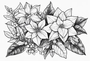 Narcissus, Poinsettia, and Holly tattoo idea