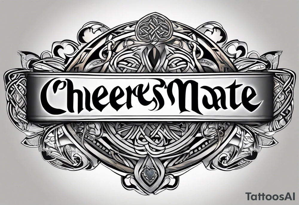 Cheers Mate text, armband +Celtic +grey Cancer Ribbon +tribal +artistic tattoo idea