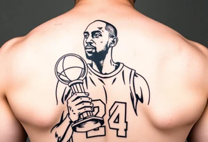 Kobe Bryant holding trophy outline stencil tattoo idea