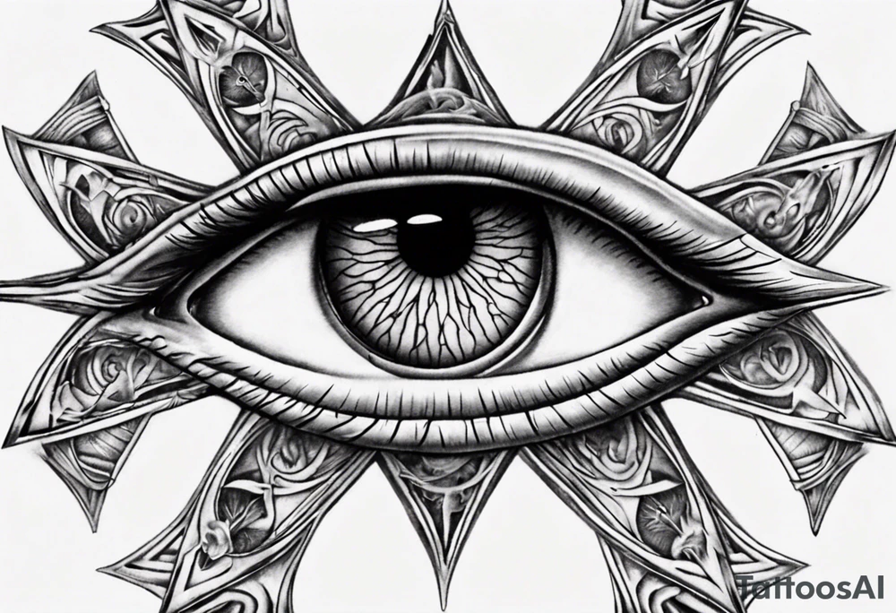 Eye with two irises from the band Tool, inside a heptagram tattoo idea