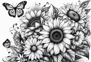 Arm sleeve with sunflowers and butterflies tattoo idea