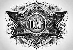 the letters tdm with different sized stars and cloads for shading tattoo idea