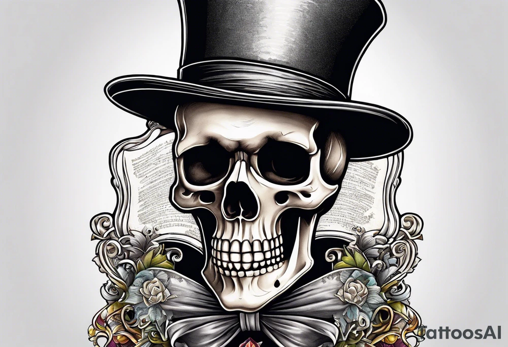 skeleton wearing a top hat holding a holy bible tattoo idea