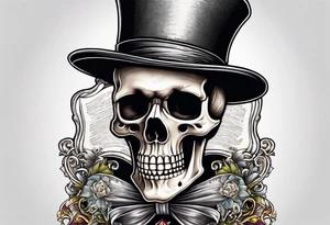 skeleton wearing a top hat holding a holy bible tattoo idea