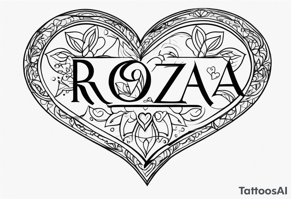 Roza name with heart for black and white tattoo tattoo idea