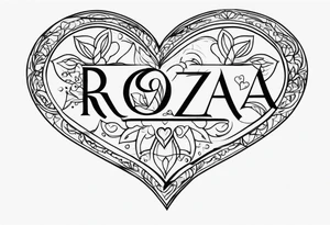 Roza name with heart for black and white tattoo tattoo idea