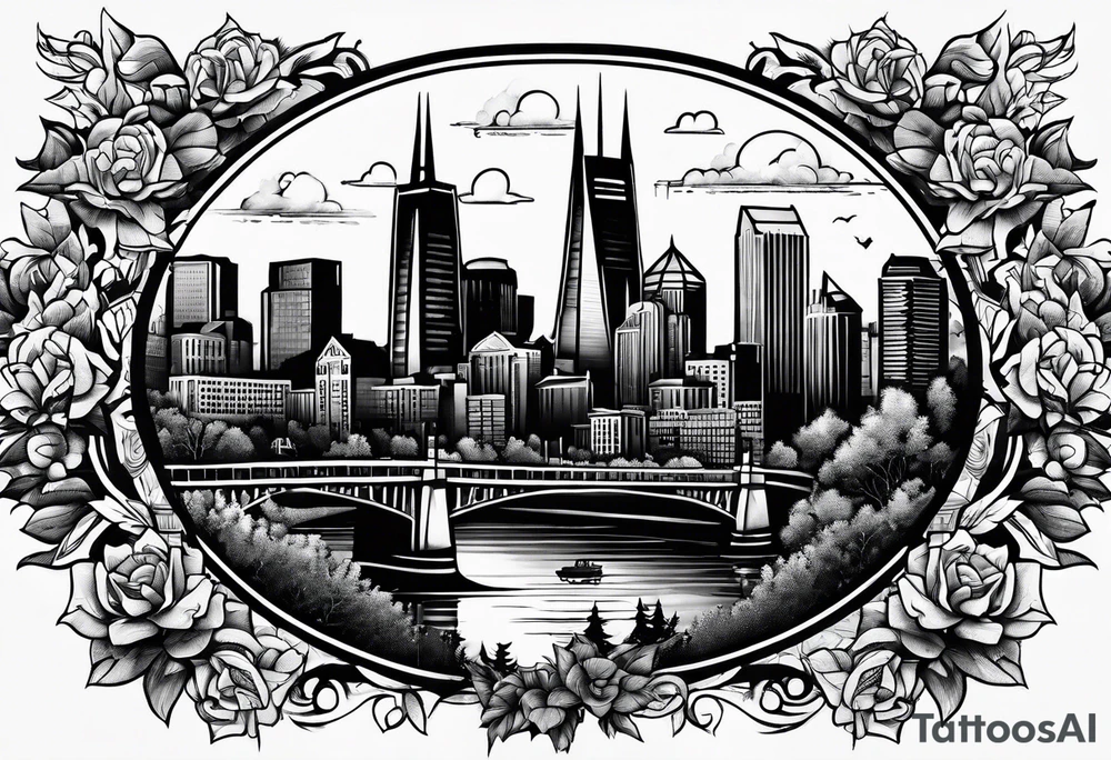 Number 615 with nashville skyline inside tattoo idea
