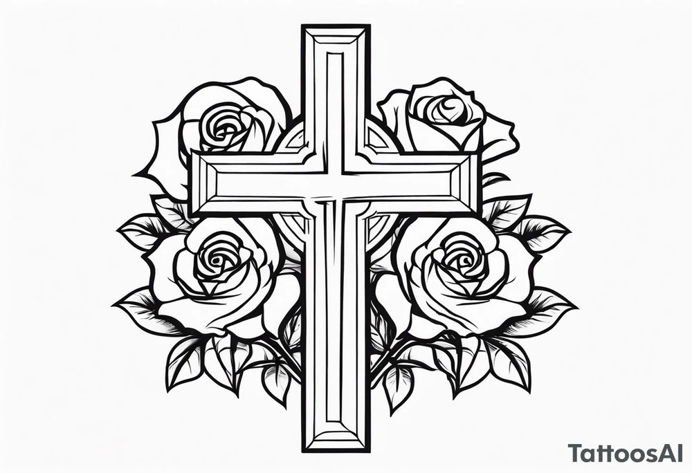 roses with a cross in the middle tattoo idea