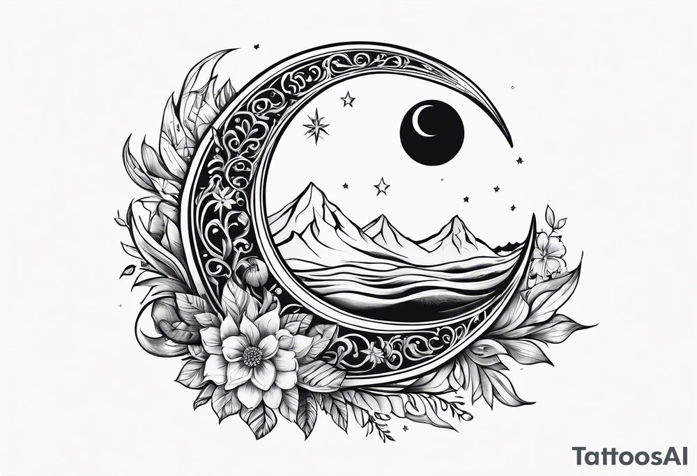 Crescent moon hippie tattoo idea