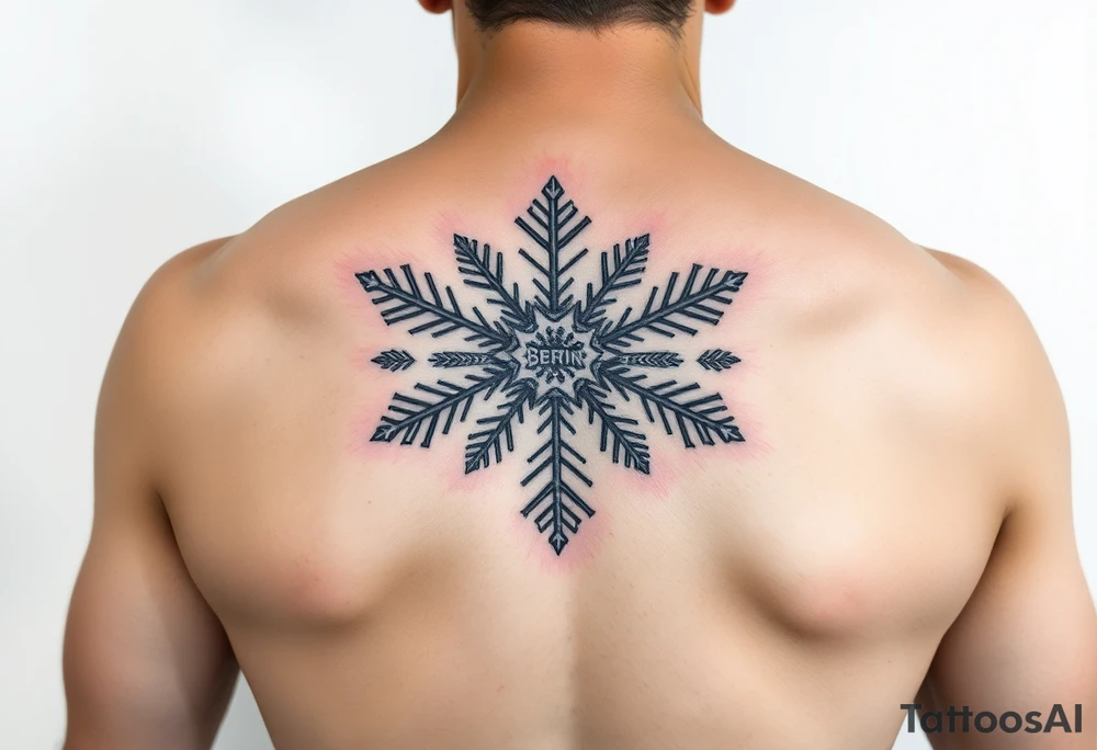 Snowflake with Blue backround and the name „Berfin“ in it tattoo idea