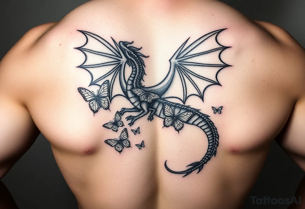 dragon made of butterflies masculine tattoo idea