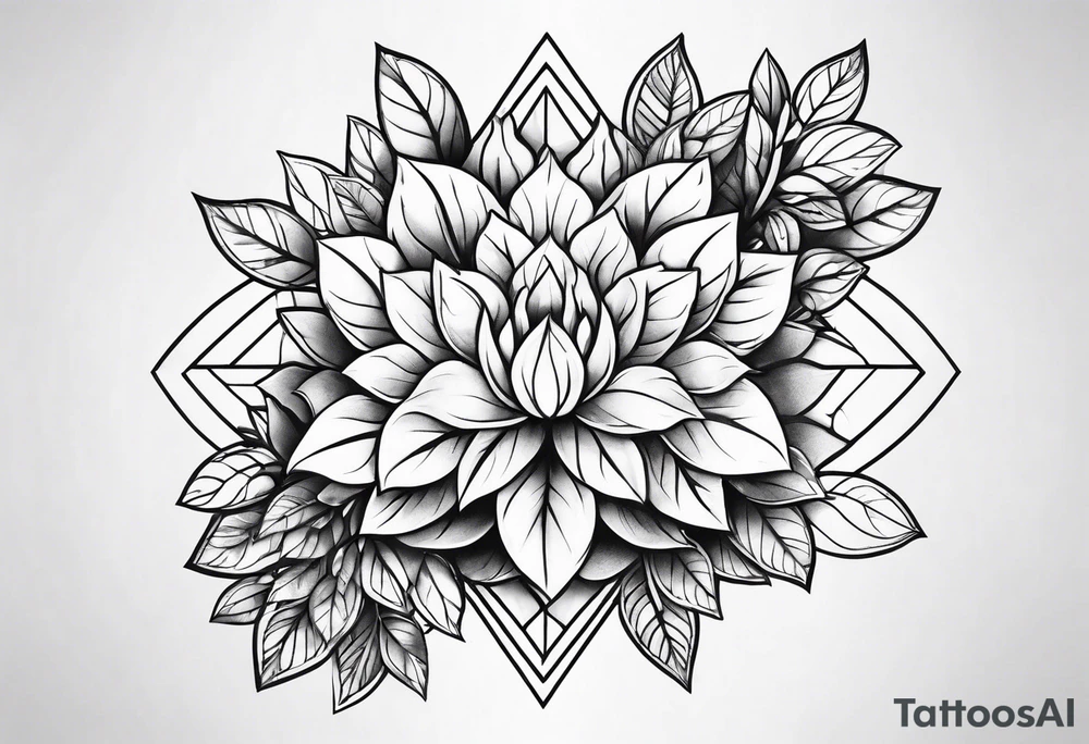 leaves and flowers geometric tattoo idea
