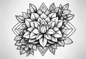 leaves and flowers geometric tattoo idea
