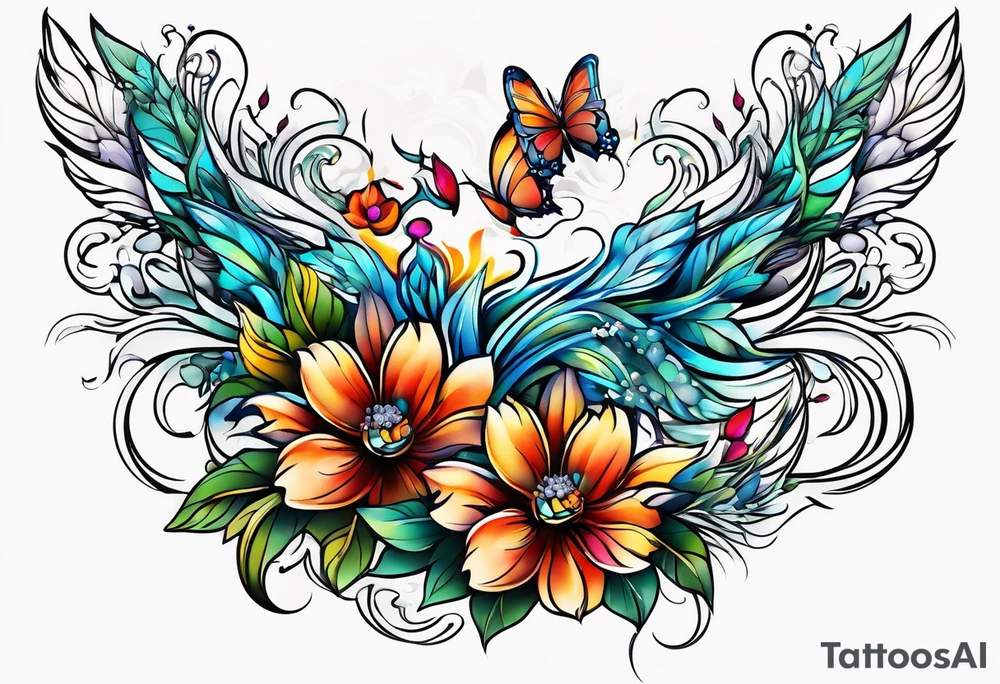water and flowers tattoo idea